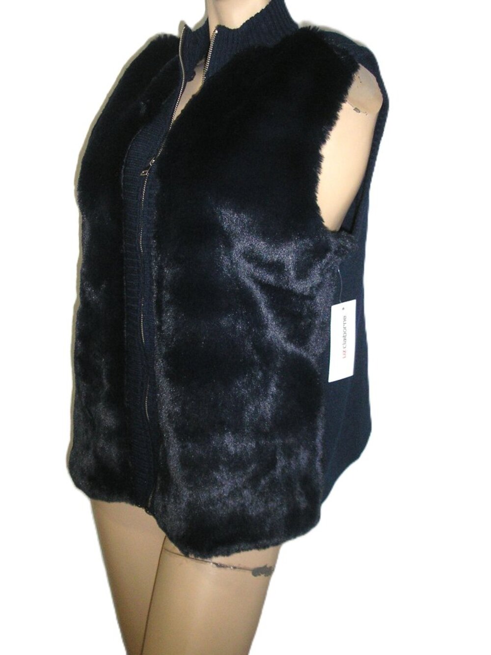 Liz Claiborne Faux Fur Front Zip Front Blue Vest Size XXL NEW NWT